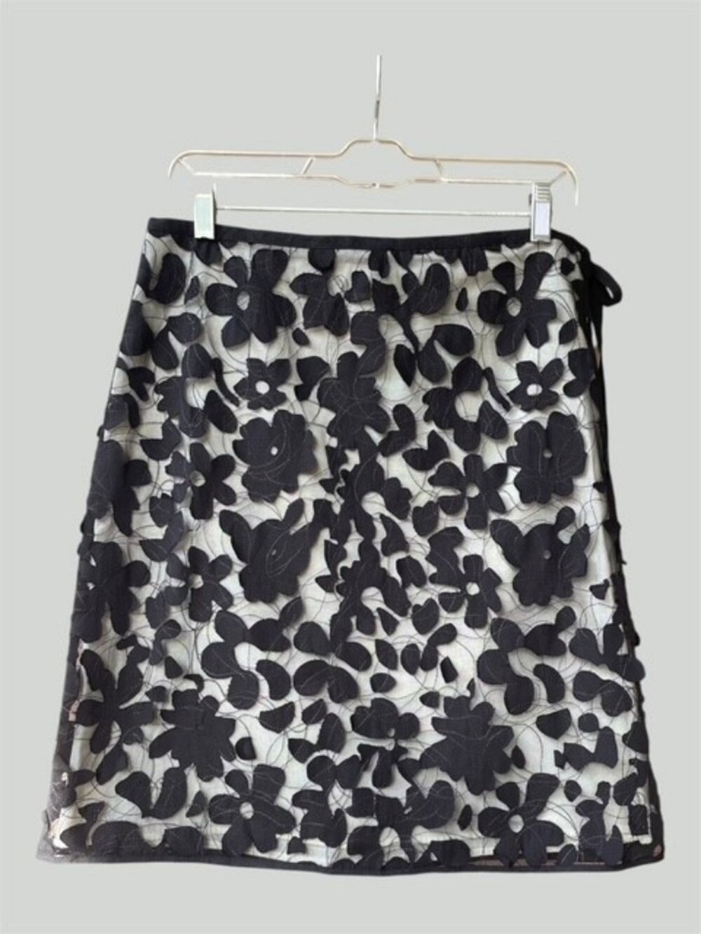Max Studio Formal Skirt Black Floral Applique Fully Lined